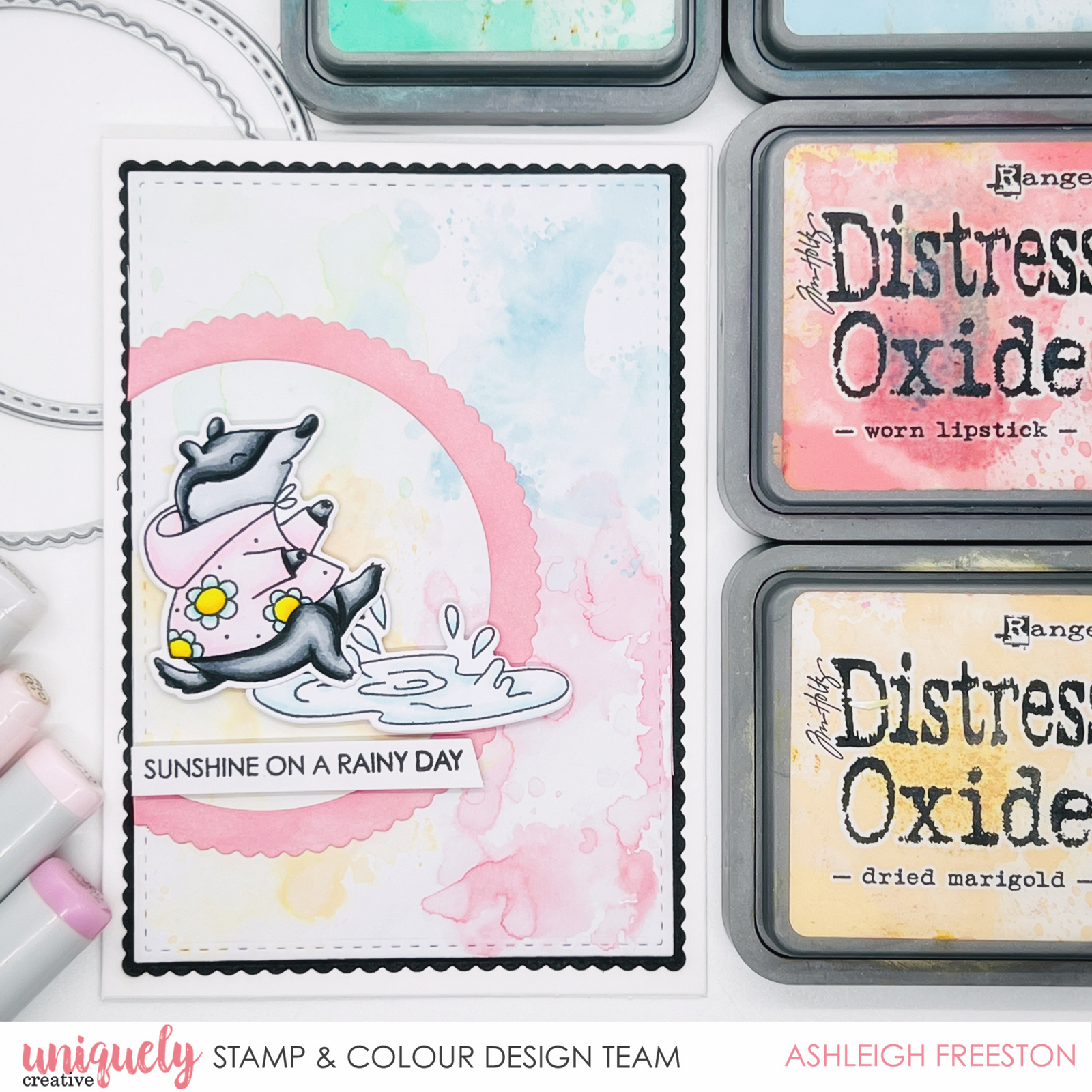 Handmade card animal stamp colouring in