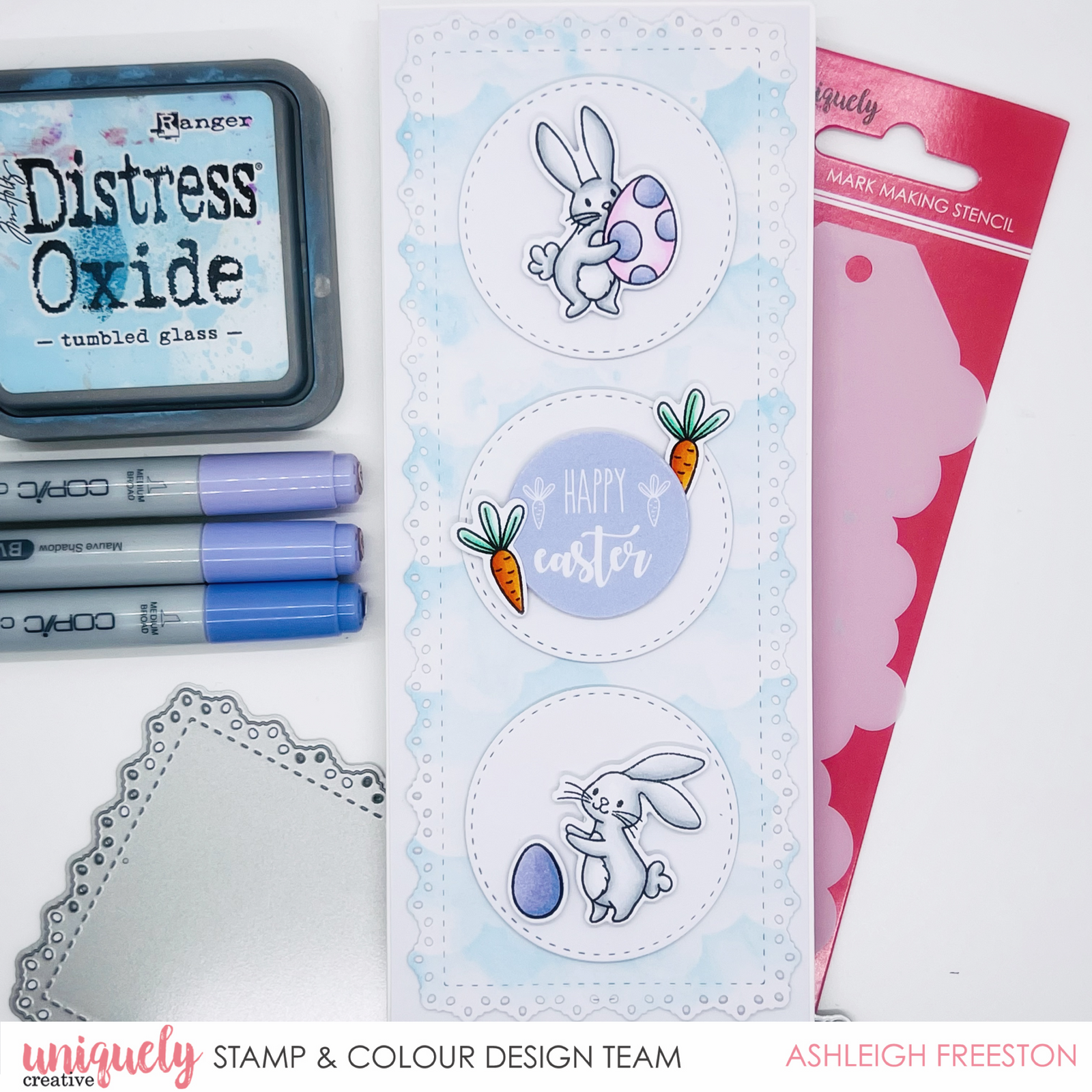 Slimline Easter Card Idea with 3 cute bunnies