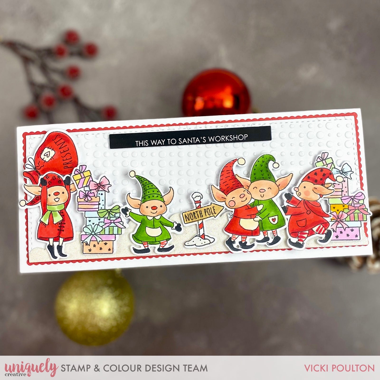 Santa's Workshop Slimline Card Tutorial - Vicki Poulton