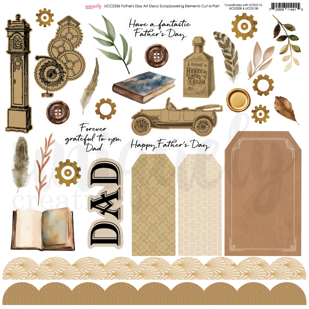 Father's Day Art Deco Scrapbooking Elements Cut-a-Part Sheet