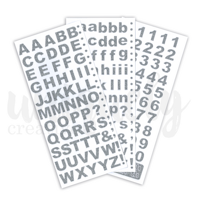 Glitter Silver Alpha & Number Stickers