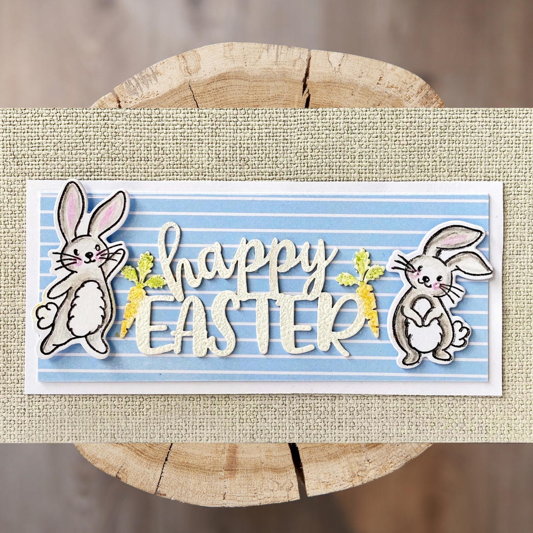 Hand Made Easter Card with cute bunnies 