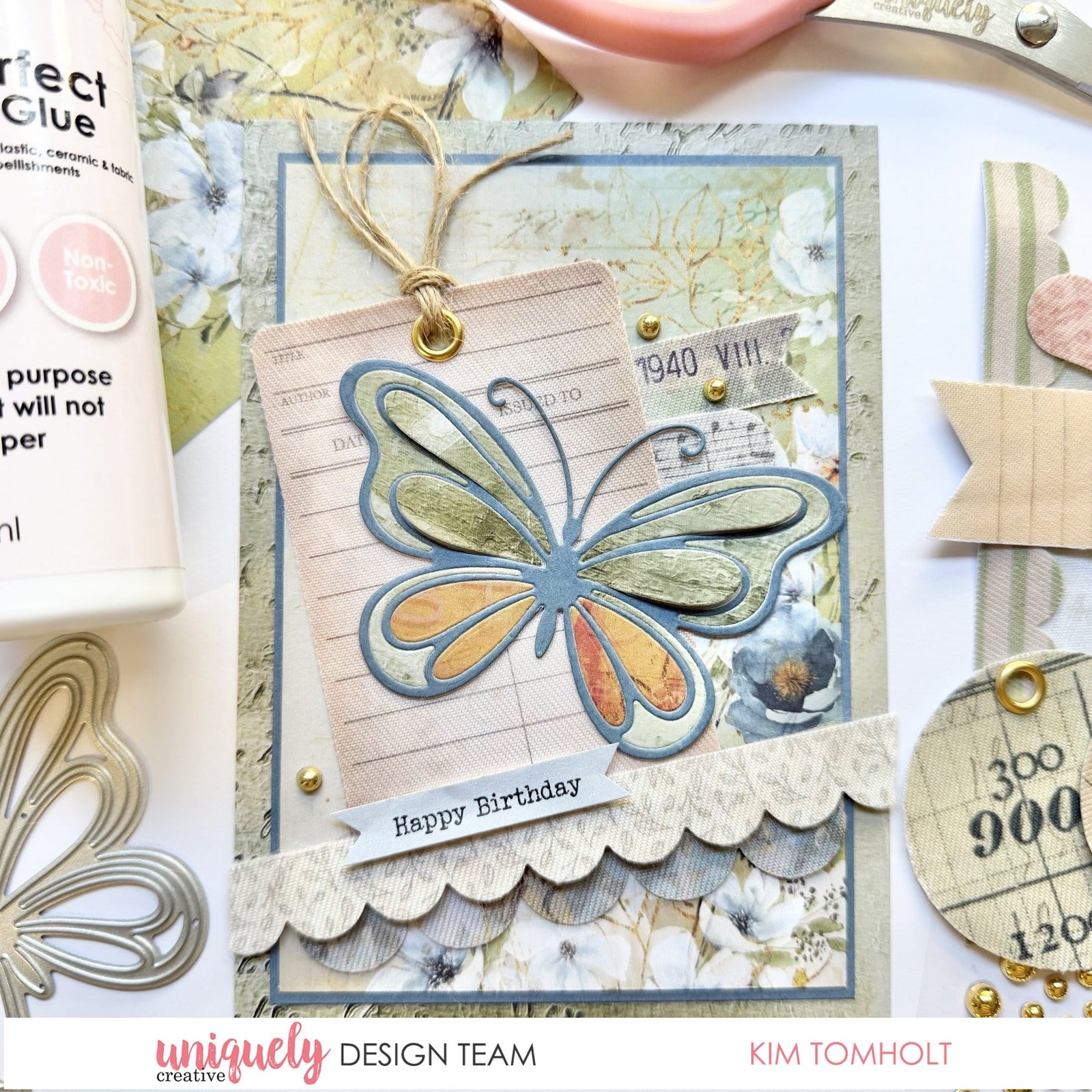 HAPPY BIRTHDAY BUTTERFLY CARD TUTORIAL - KIM TOMHOLT