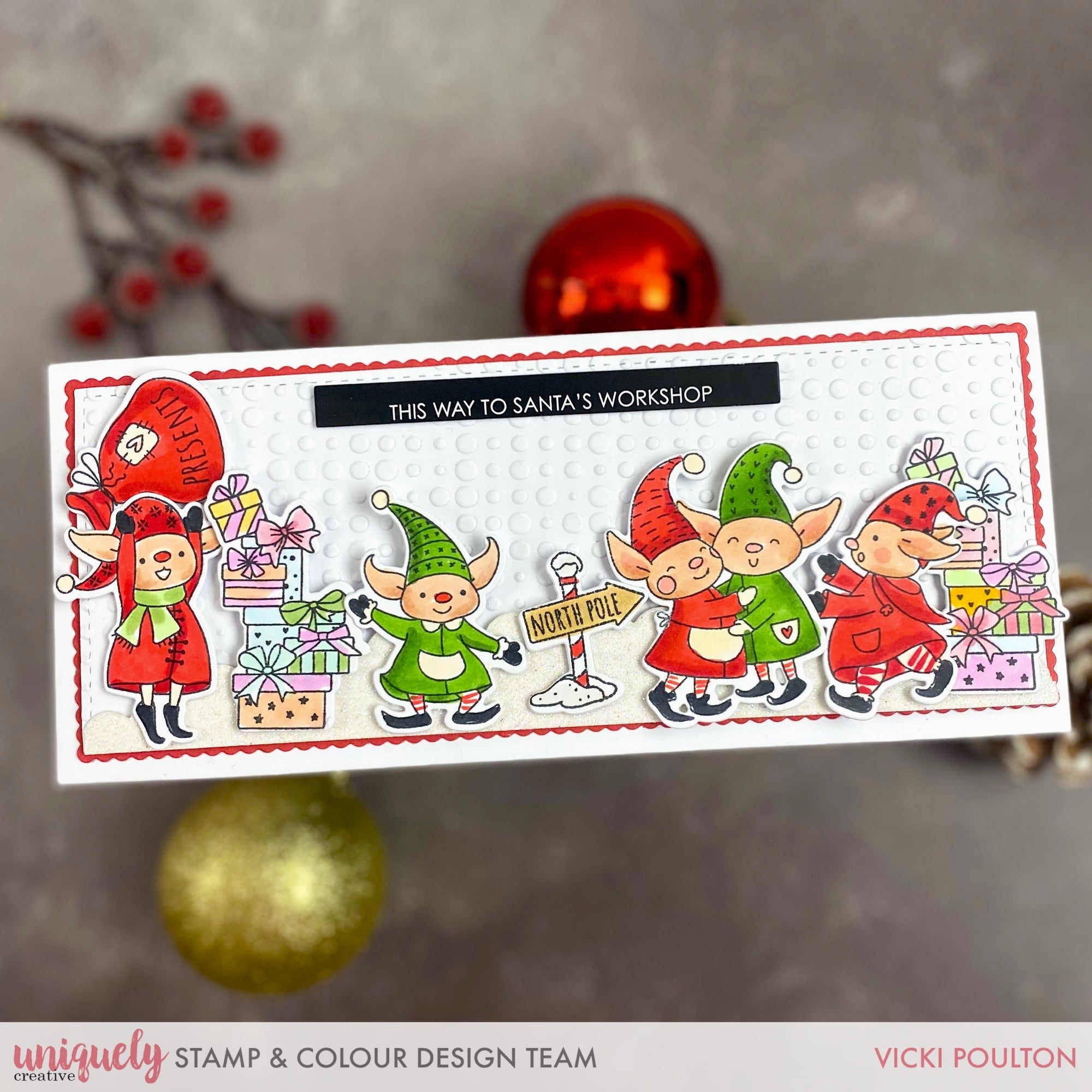 Santa's Workshop Slimline Card Tutorial - Vicki Poulton