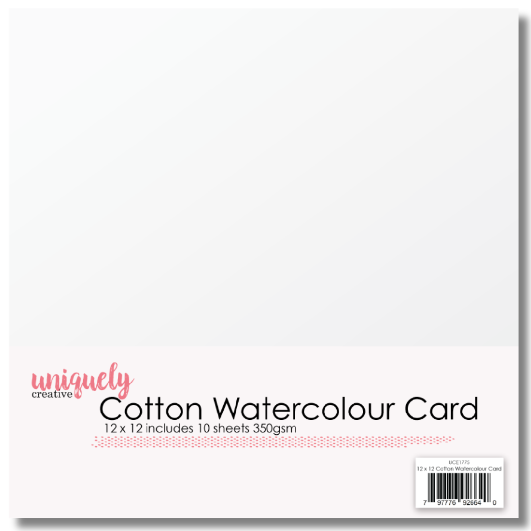 12 x 12 Cotton Watercolour Card 350gsm X 10 Sheets