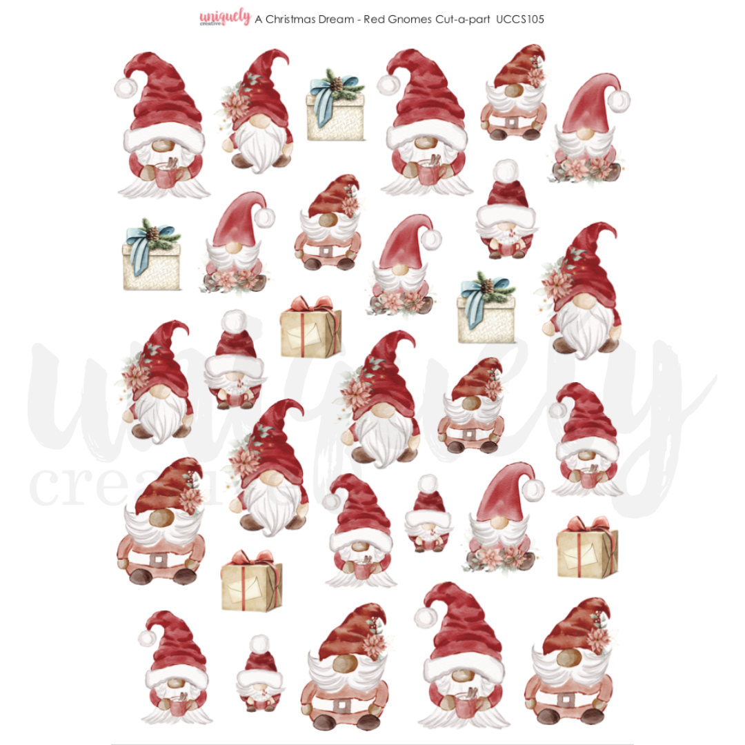 A Christmas Dream Red Gnomes Cut-a-Part Sheet