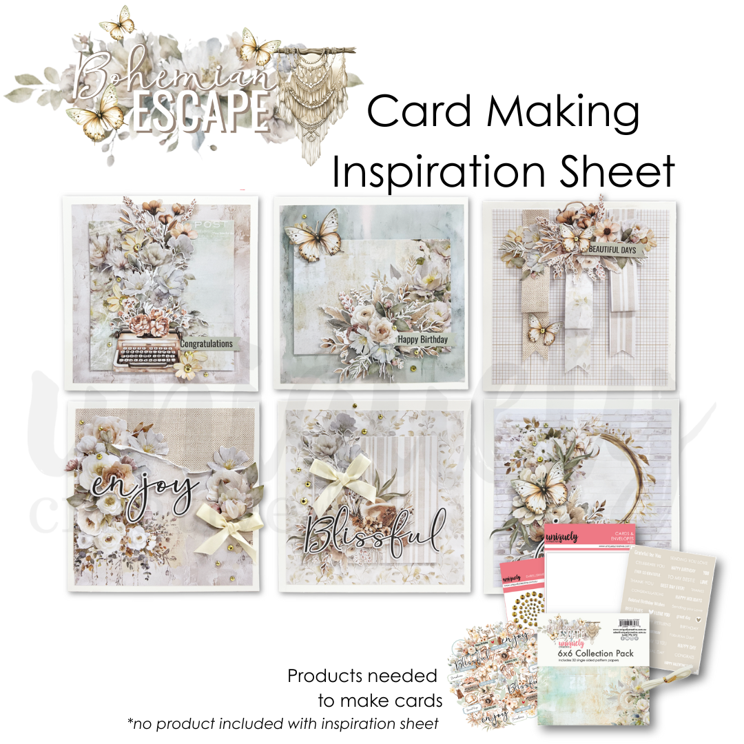 Bohemian Escape Card Making Inspiration Sheet