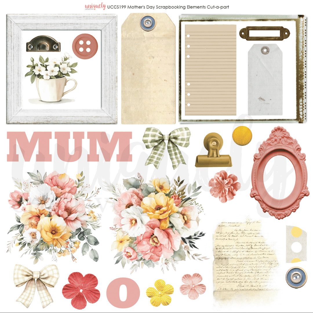 Mother&#39;s Day Scrapbooking Elements Cut-a-Part Sheet