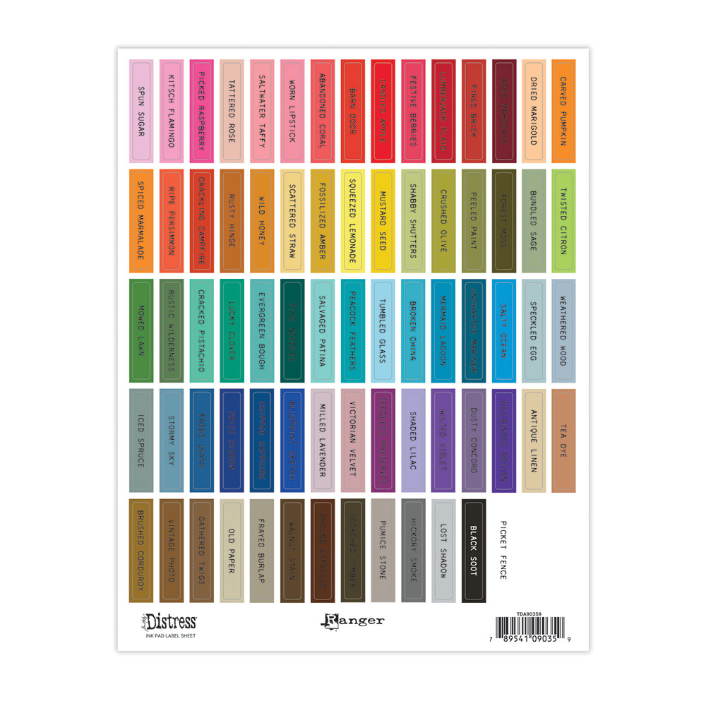 Tim Holtz Distress Ink Pad Label Sheets - Black Print