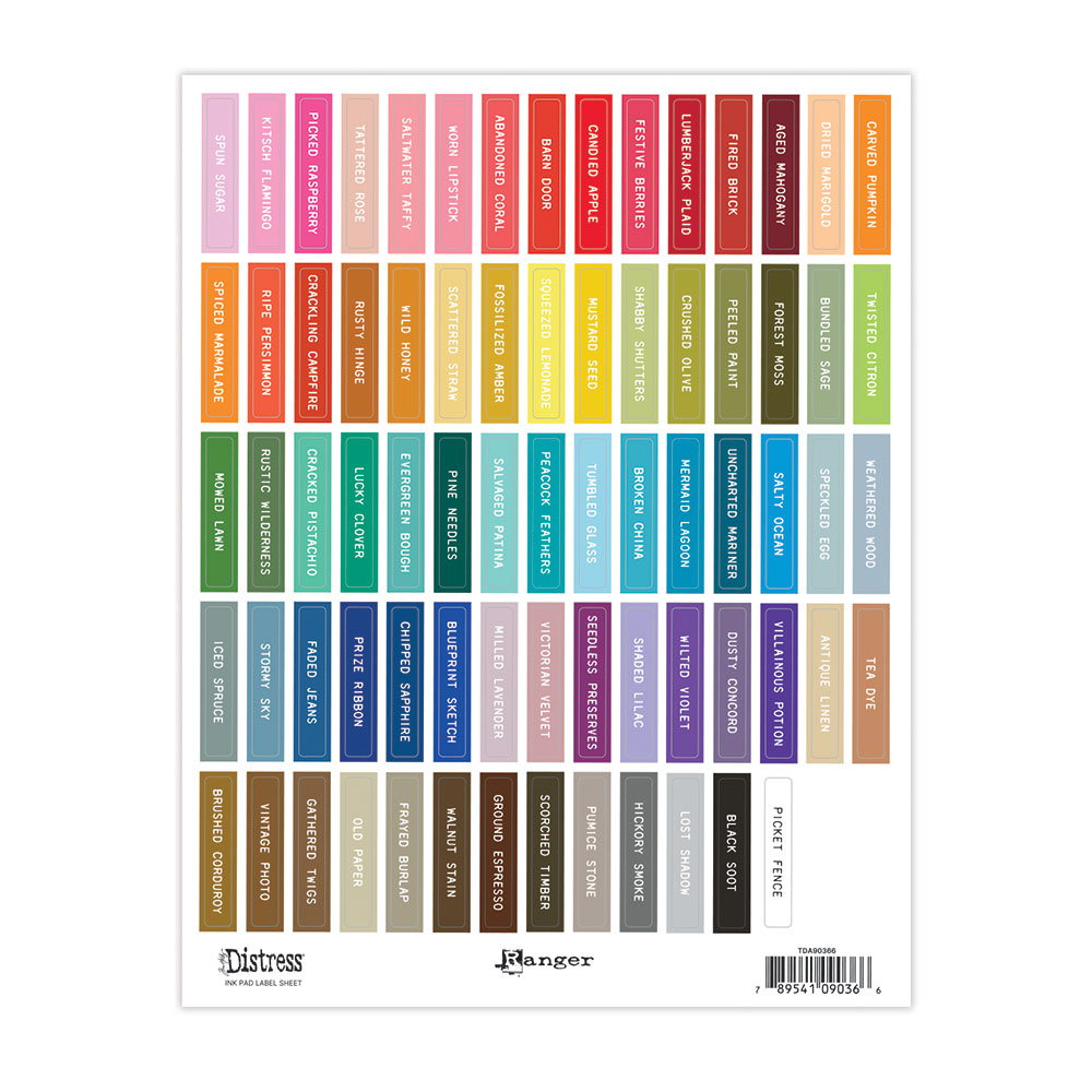 Tim Holtz Distress Ink Pad Label Sheets - White Print