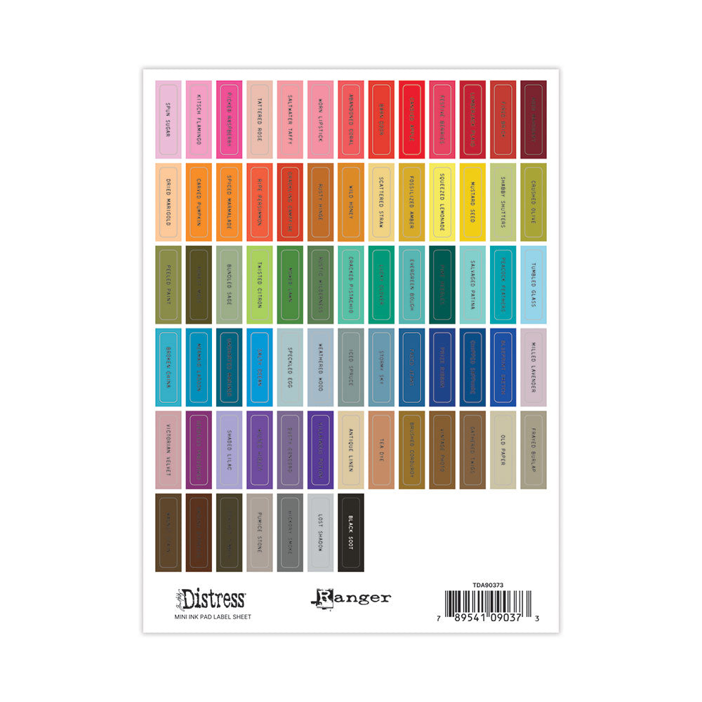 Tim Holtz Distress Mini Ink Pad Label Sheets - Black Print