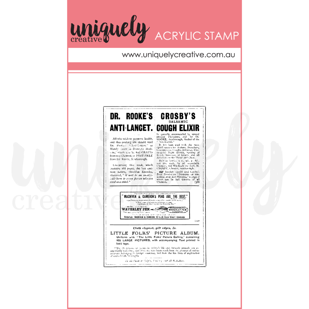 Vintage Newspaper Mark Making Mini Stamp - Acrylic Stamp