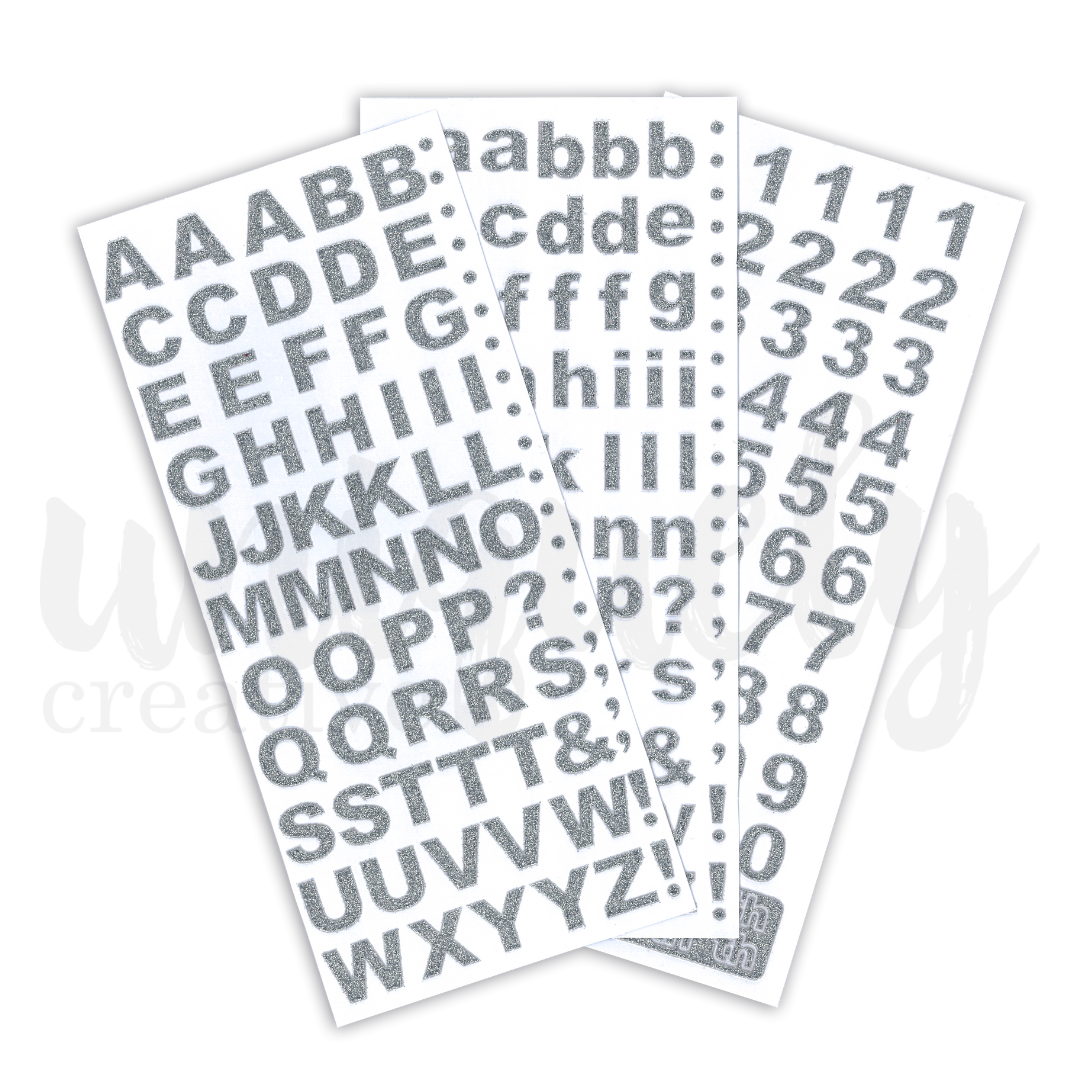 Glitter Silver Alpha & Number Stickers