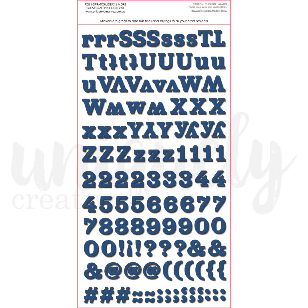 Navy Dimensional Alpha Stickers