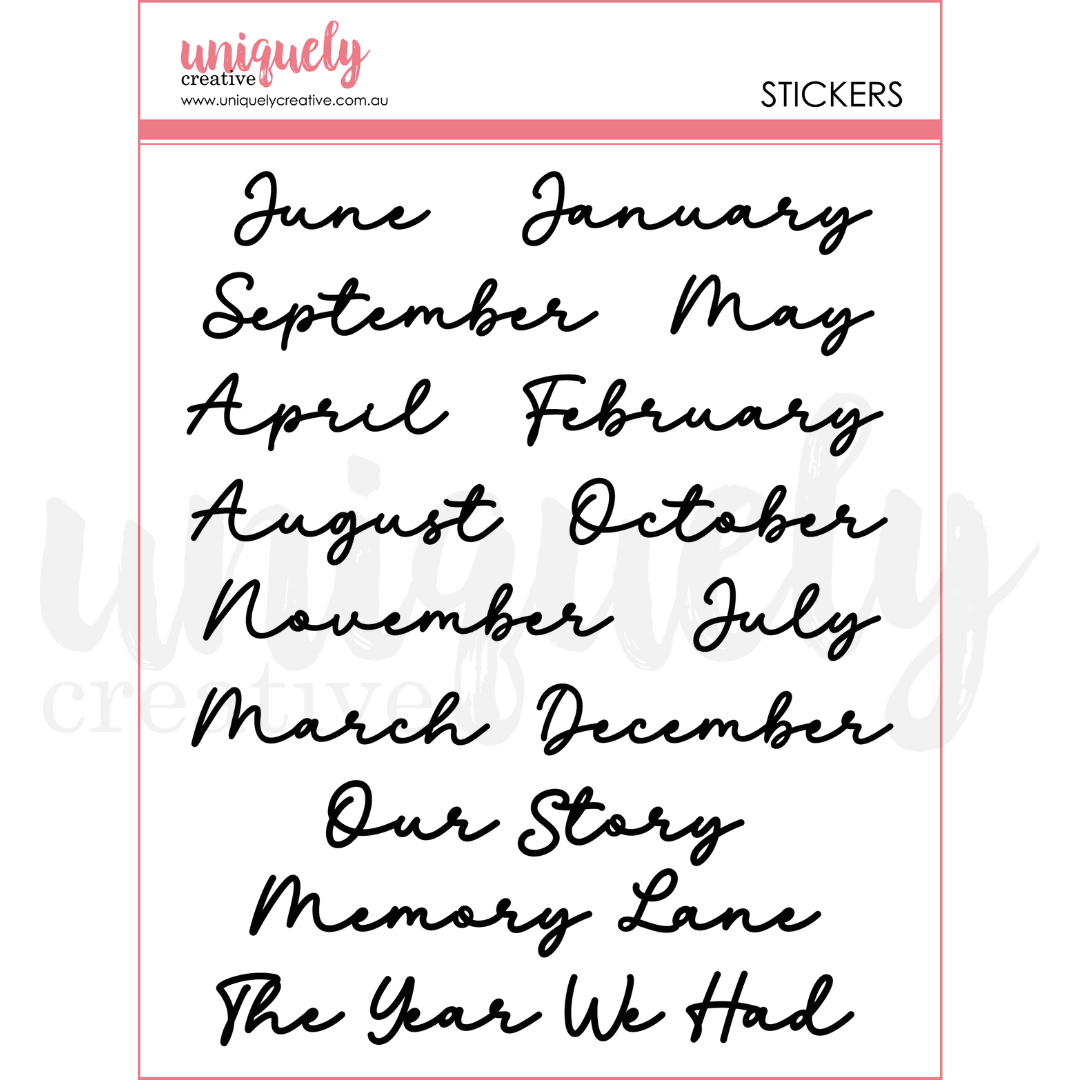 Puffy Script Month Stickers