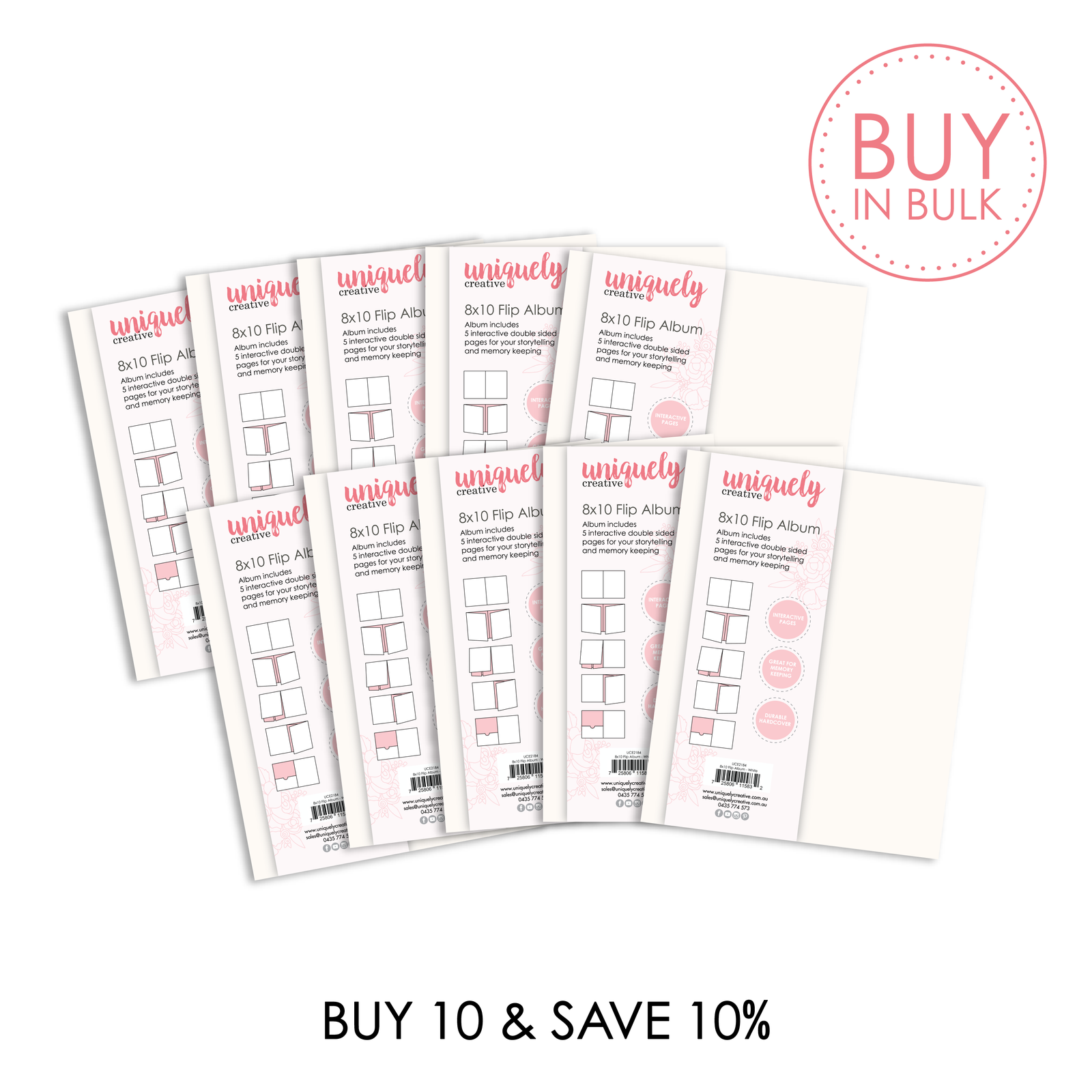 BUY IN BULK - 8x10 Flip Album - White (x10)