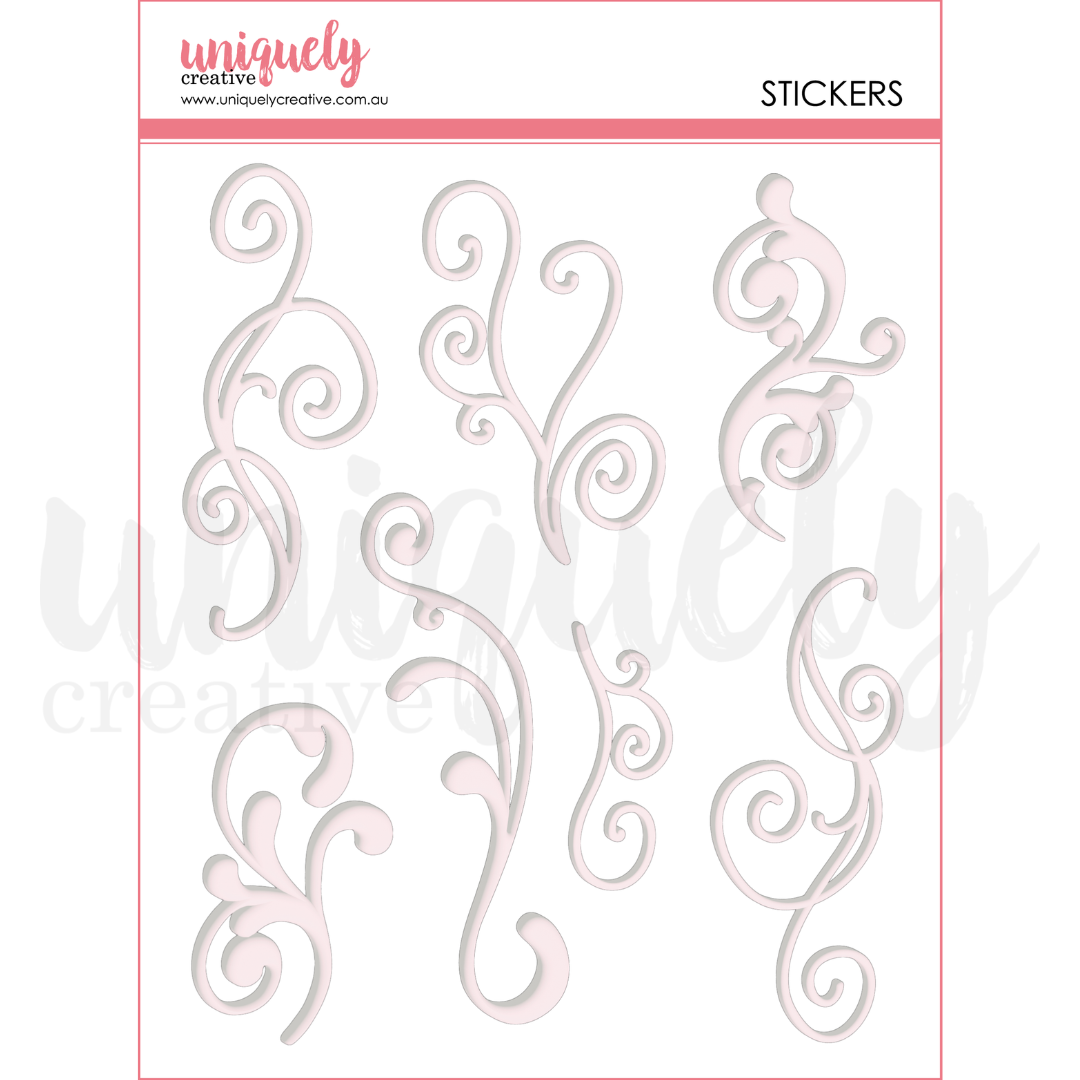 White Flourish Puffy Stickers