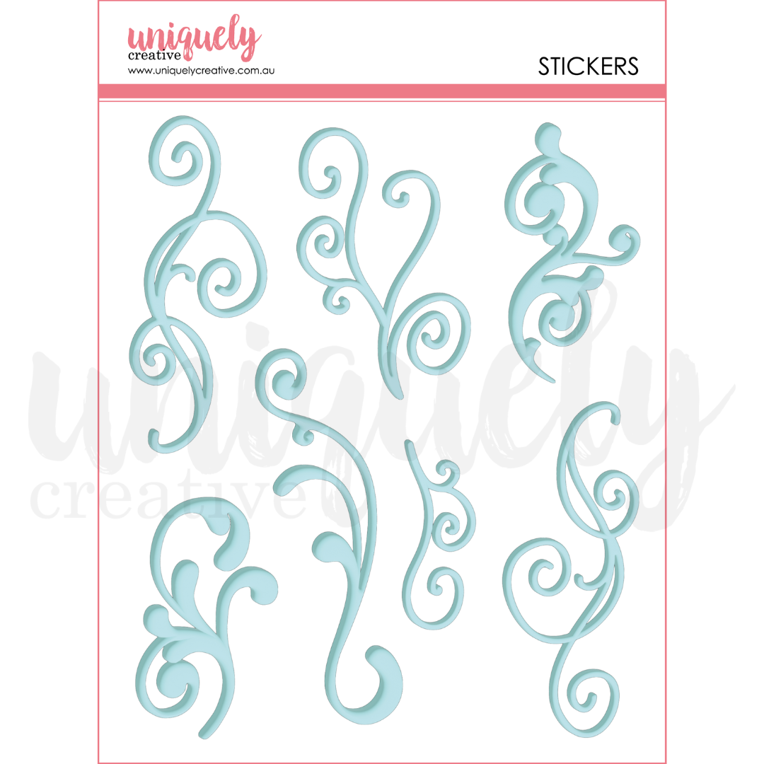 Blue Flourish Puffy Stickers