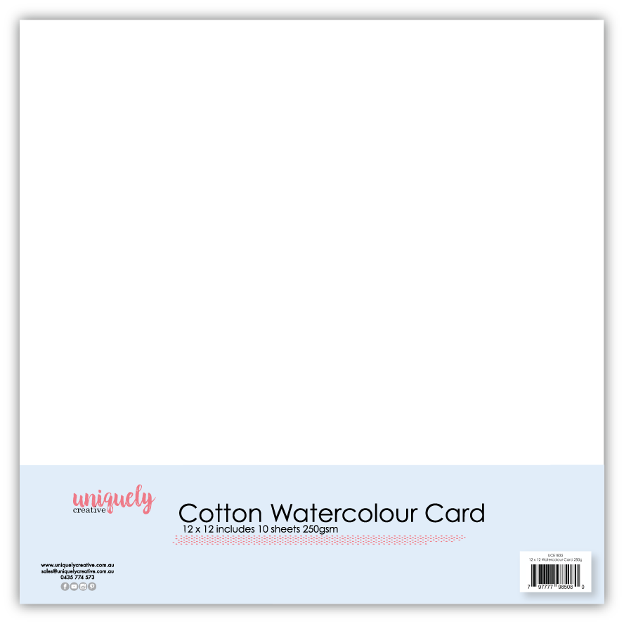 12 x 12 Cotton Watercolour Card 250gsm X 10 Sheets