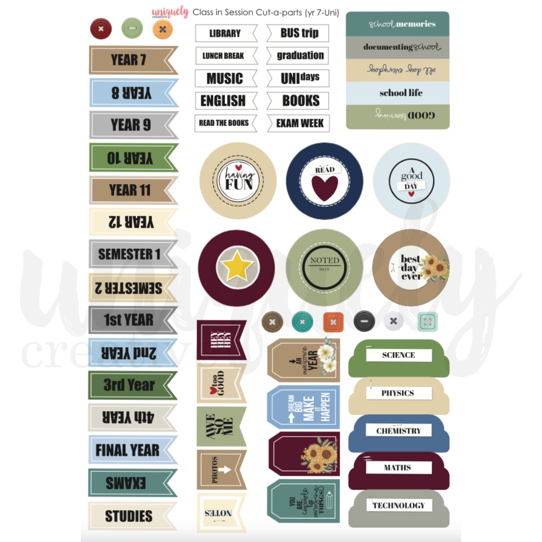 Class in Session (Year 7 - Uni) Cut-a-Part Sheet