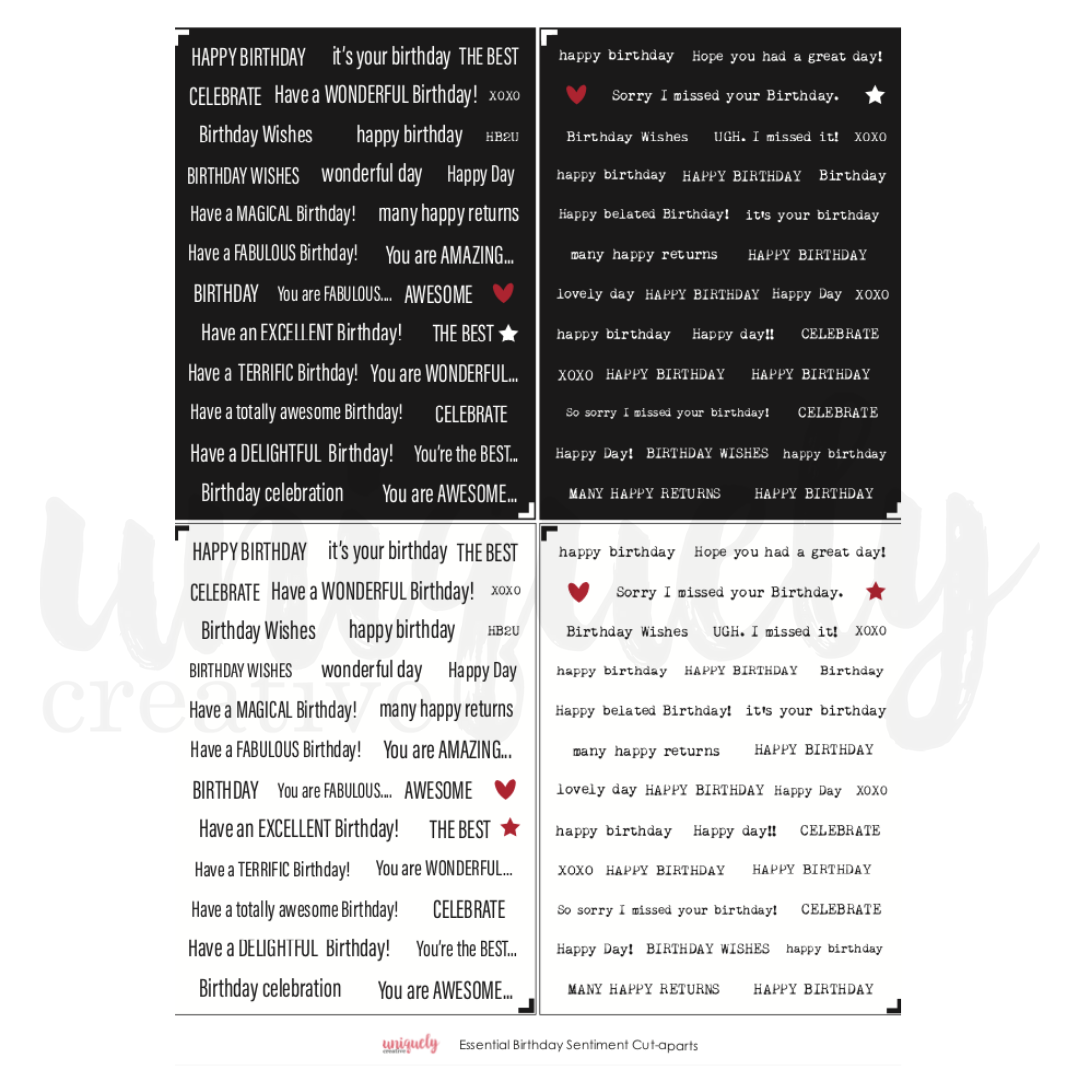 Essential Birthday Sentiments Mini Cut-a-part Sheet