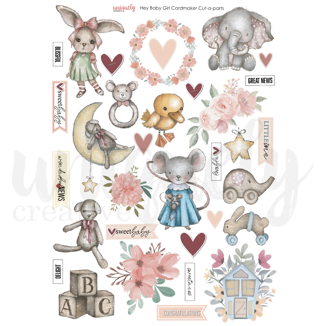 Hey Baby Girl Cardmaker Cut-a-part Sheet